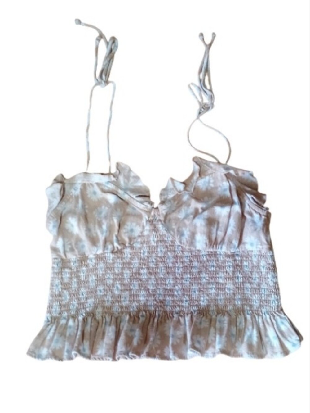 Forever 21 Beige Floral Smocked Ruffle Cami